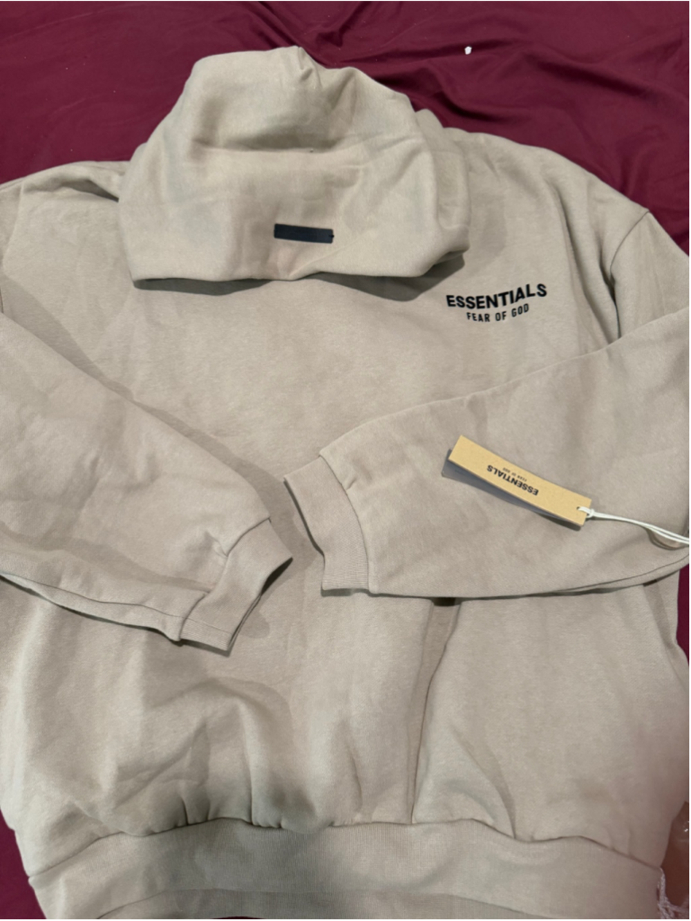 Men's Fear of God Essentials Hoodie, Size M, Beige and Black